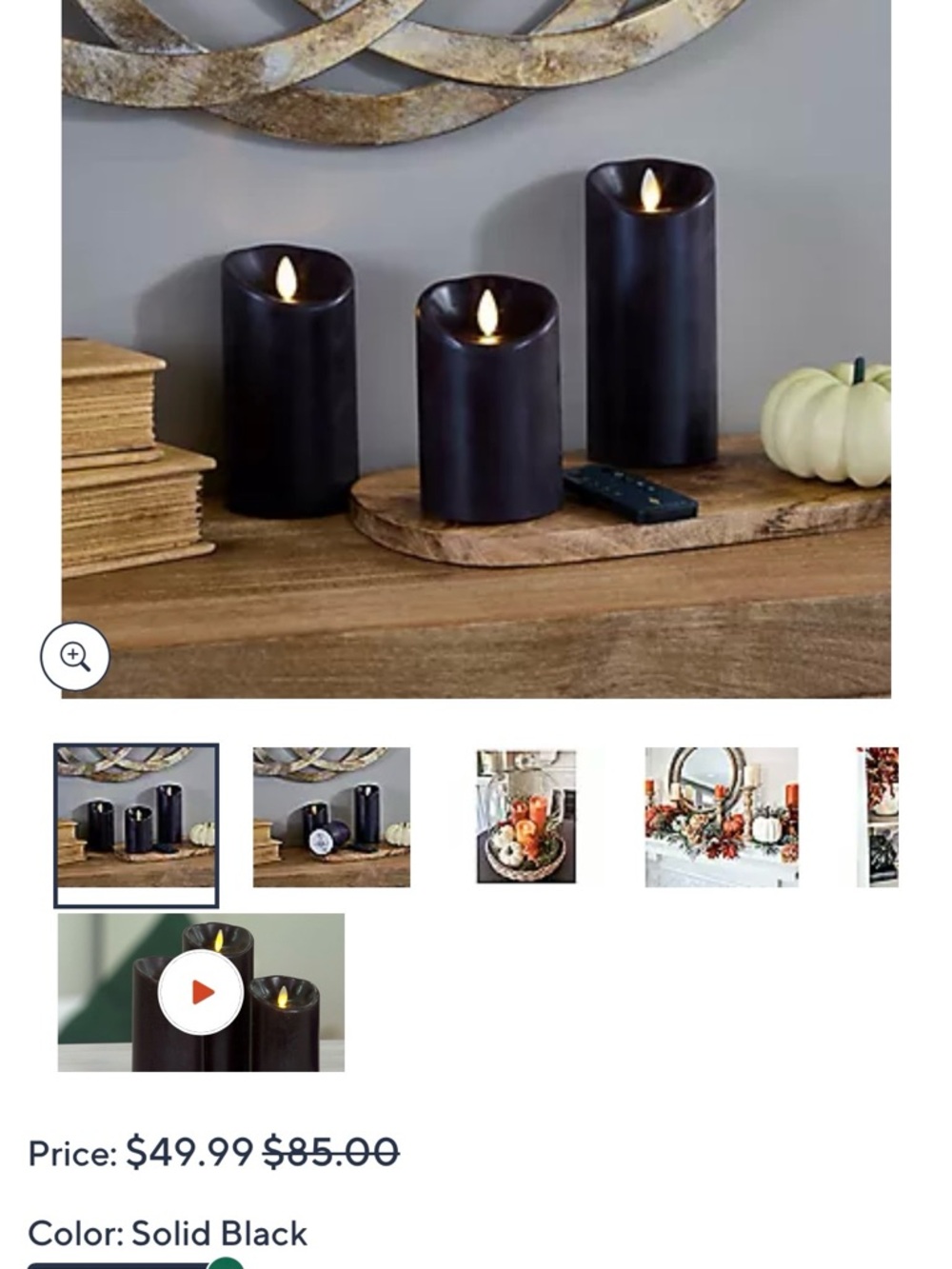 Luminara QVC Solid Black Flameless Pillar Candle Trio